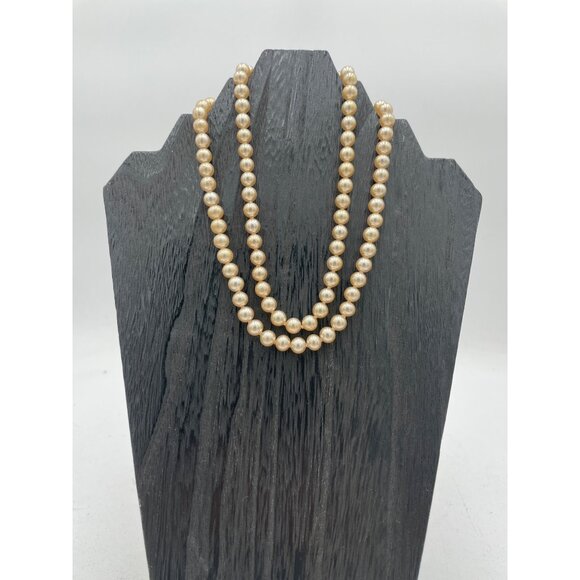 Double Strand Faux Pearl Necklace 14" & 16" Drop With Rhinestone Clasp - Picture 1 of 4